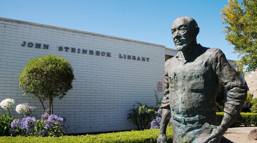 John Steinbeck Library building and statue