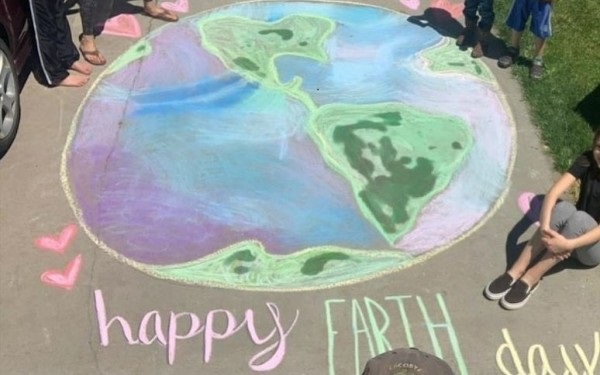 Happy earth day chalk drawing